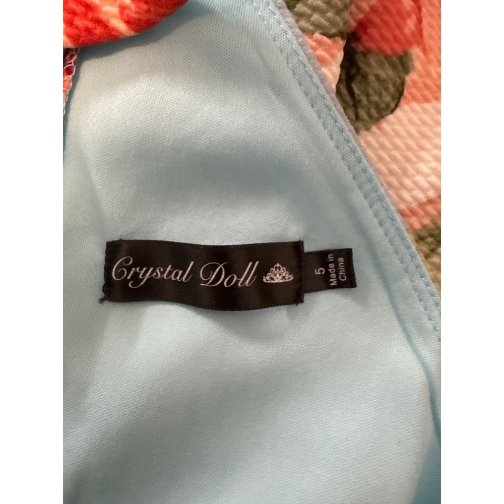 Crystal Doll Floral Halter Dress Sleeveless Party Cocktail Aqua Pink Size 5 - Picture 3 of 4